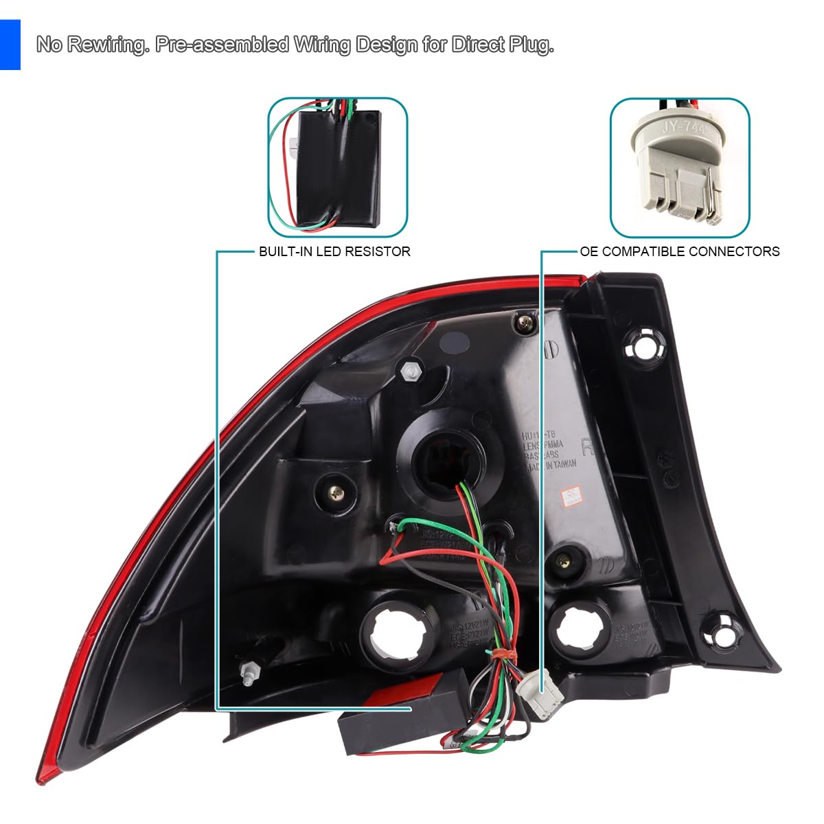 Chrome Red Tail Lights SPEC-D TUNING Compatible with 2001-2005 Lexus IS300, Left + Right Pair Assembly
