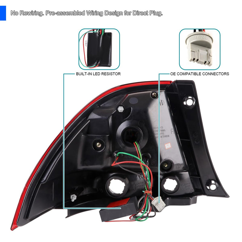 Chrome Red Tail Lights SPEC-D TUNING Compatible with 2001-2005 Lexus IS300, Left + Right Pair Assembly