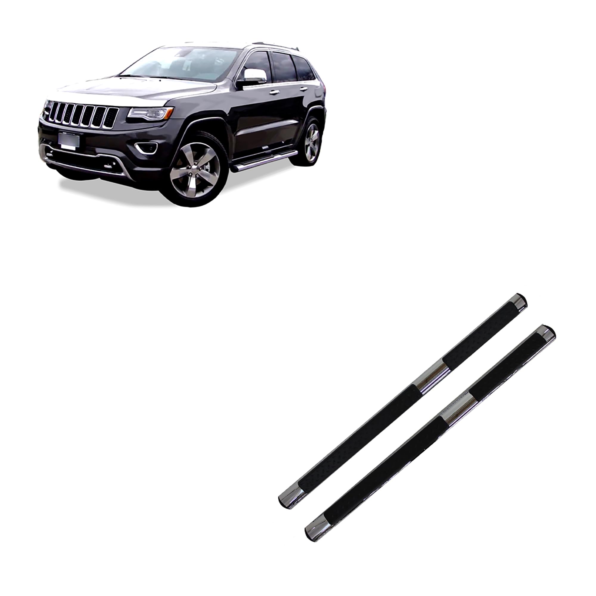 OEM Replica Black Horse Side Steps Stainless Steel Compatible with 11-21 Jeep Grand Cherokee (Excl. Limited X, High Altitude, Summit, SRT, SRT8, Trackhawk and Trailhawk)-9B080203SSOV
