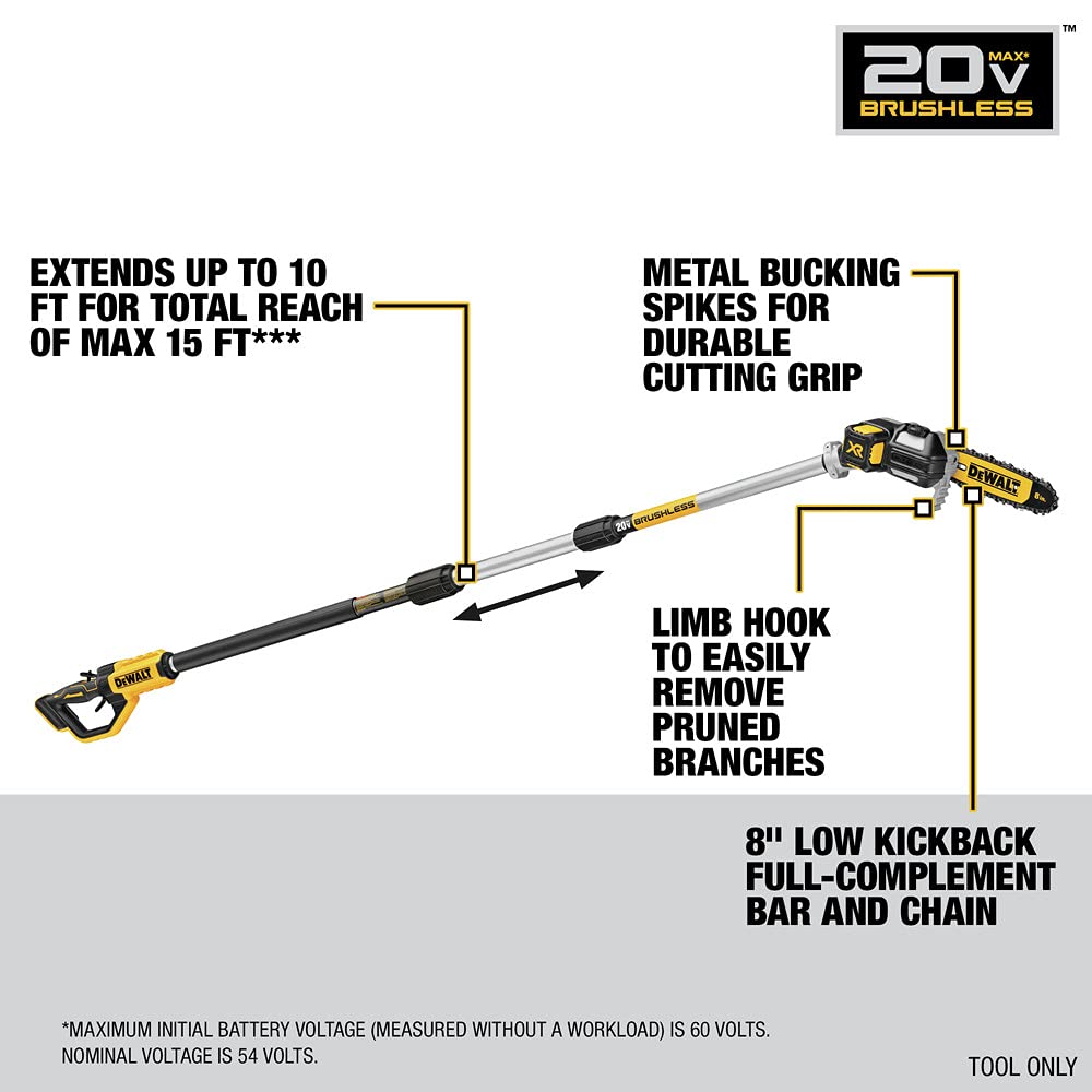 20V MAX* XR® DEWALT Brushless Cordless Pole Saw (Tool Only-Battery & Charger not included) (DCPS620B)