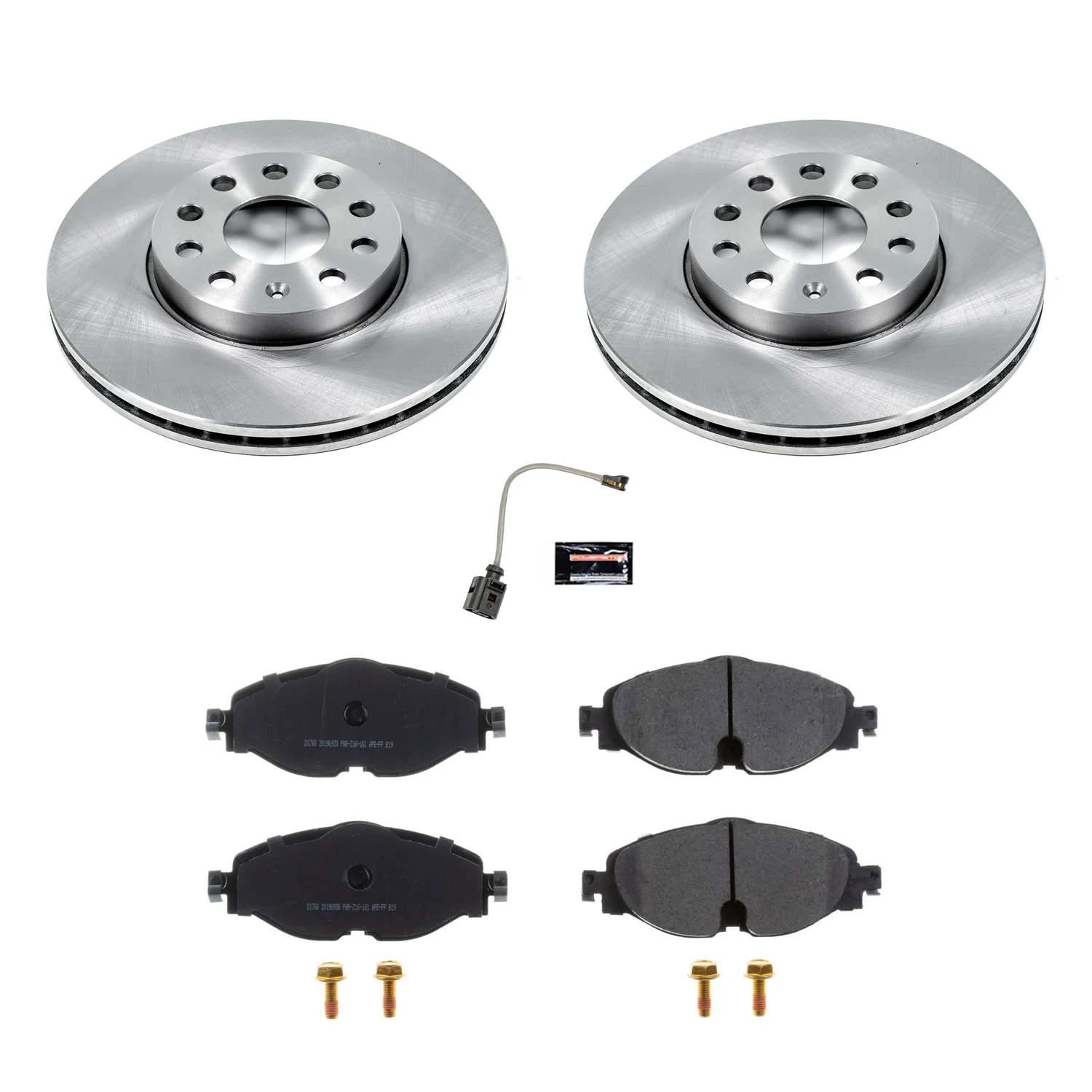 Power Stop Front KOE7080 Replacement Brake Kit and 1 Front Sensor Wire For Audi A3, Audi A3 Quattro, Audi A3 Sportback e-tron, VW Golf, VW Golf SportWagen, VW Jetta, VW e-Golf [Model Specific]