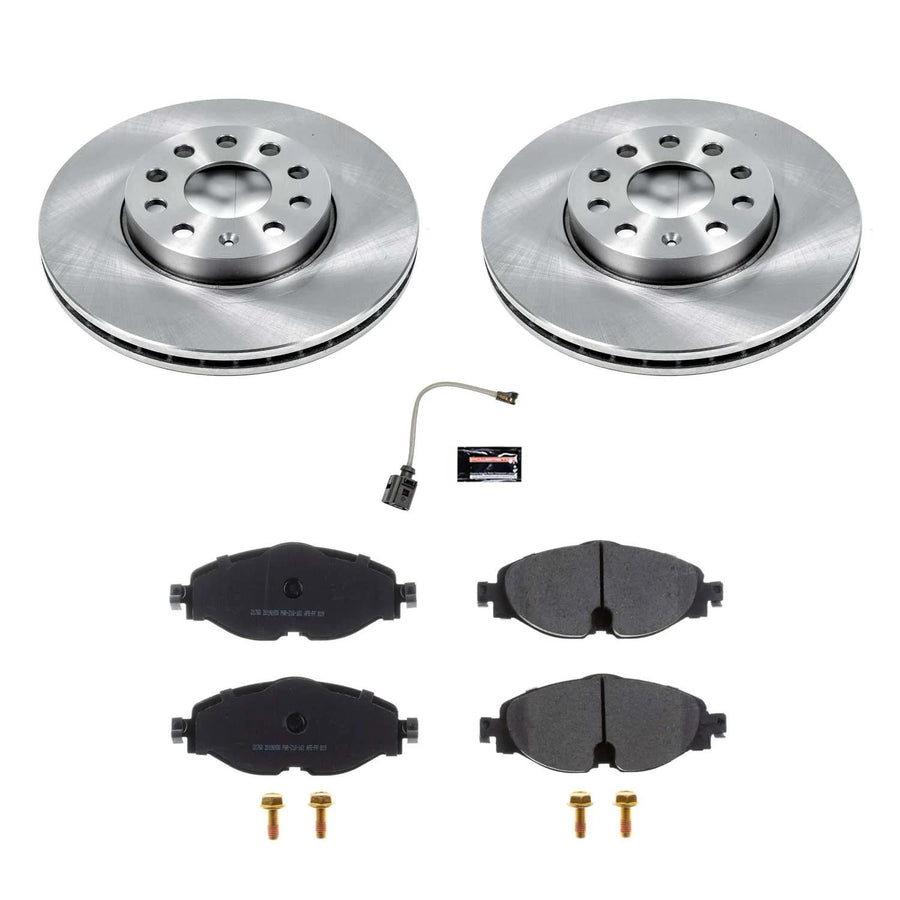 Power Stop Front KOE7080 Replacement Brake Kit and 1 Front Sensor Wire For Audi A3, Audi A3 Quattro, Audi A3 Sportback e-tron, VW Golf, VW Golf SportWagen, VW Jetta, VW e-Golf [Model Specific]