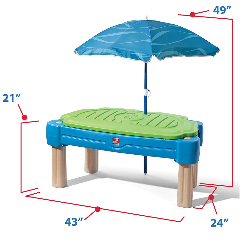 Step2 Sand and Water Table Cascading Cove, Kids Activity Sensory Playset, Comes with Umbrella, Summer Outdoor Toys, 7 Piece Toy Accessories, For Toddlers 1.5+ Years Old