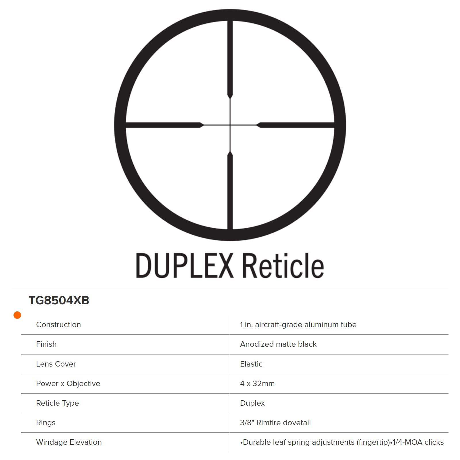 BUCKLINE TRUGLO Tactical Hunting Shooting Durable Waterproof Fogproof 1" Aluminum Tube Riflescope with 3/8" Rimfire Dovetail Mount Rings & Elastic Lens Covers Included, 4 x 32mm, Duplex Reticle