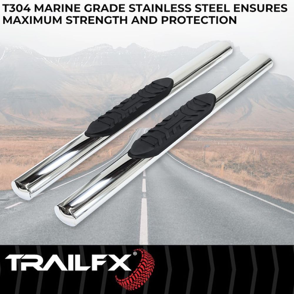 TrailFX Nerf Bars for 2020-2021 Chevrolet Silverado 1500 Standard Cab Polished Stainless Steel 4 Inch Oval Straight Side Steps with Step Pads Rocker Panel Mount Running Boards Trailfx A1551S