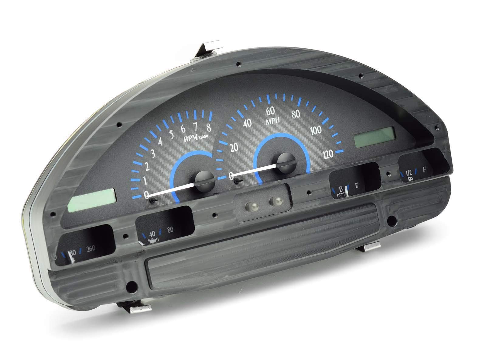 Dakota Digital VHX-56F-PU-C-B Gauge System Analog Dash Compatible with Ford Pickup Truck 1956, Carbon Fiber Style, Blue Backlighting
