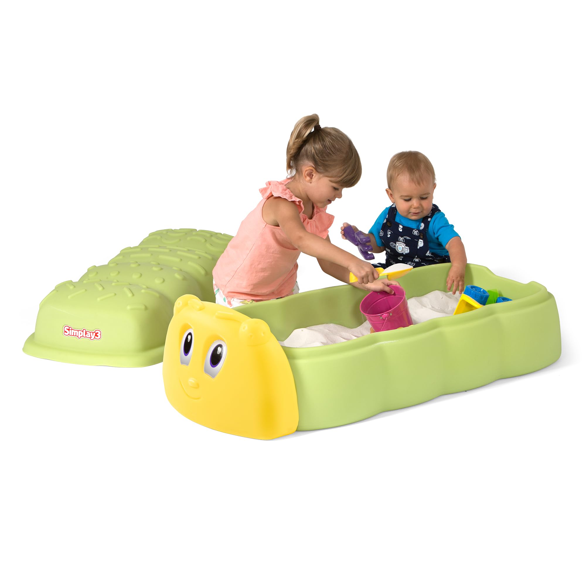 Caterpillar Sandbox - Green Kids Plastic Sandbox with Lid for Outdoor Play and Indoor Sensory Play