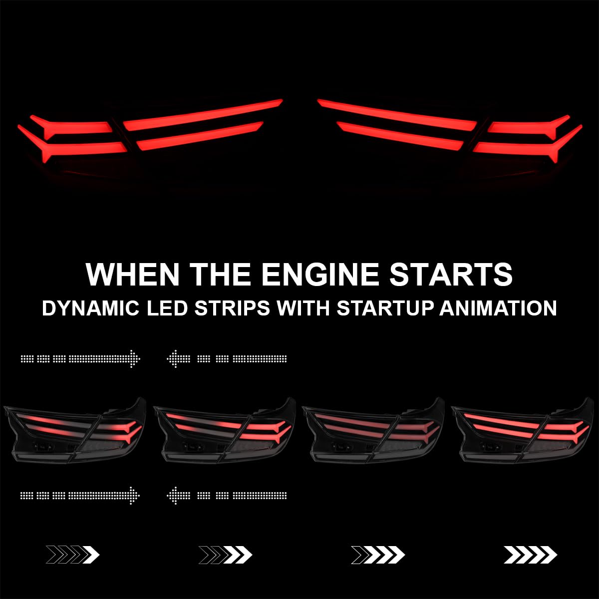 Black Smoke LED Sequential Tail Lights SPEC-D TUNING w/White Light Bars and Startup Animation Compatible with 2018-2022 Honda Accord 4Dr Sedan, Left + Right Pair Assembly