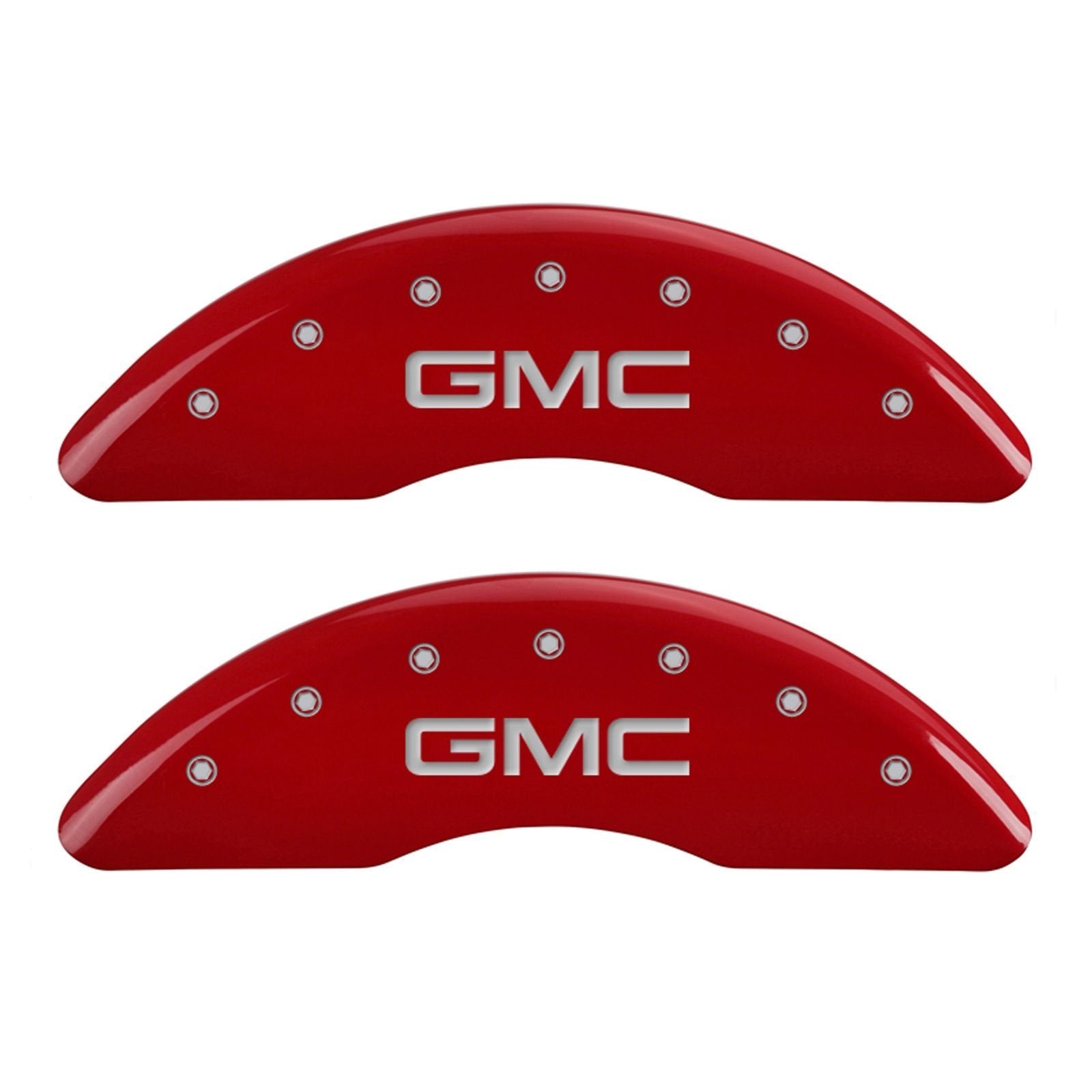 MGP Caliper Covers 'GMC' 34001SGMCRD Engraved Caliper Cover with Red Powder Coat Finish and Silver Characters, (Set of 4)