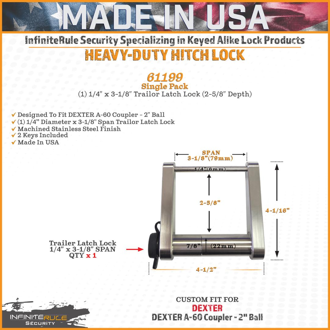Trailer Latch Lock for 61199 Dexter A-60 Coupler - 2" Ball