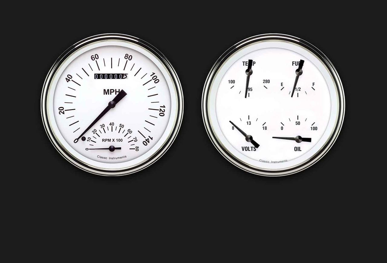 WH62SLF Classic Instruments White Hot 4 5/8" Speedometer with Built in Tach & Quad Gauge - GM