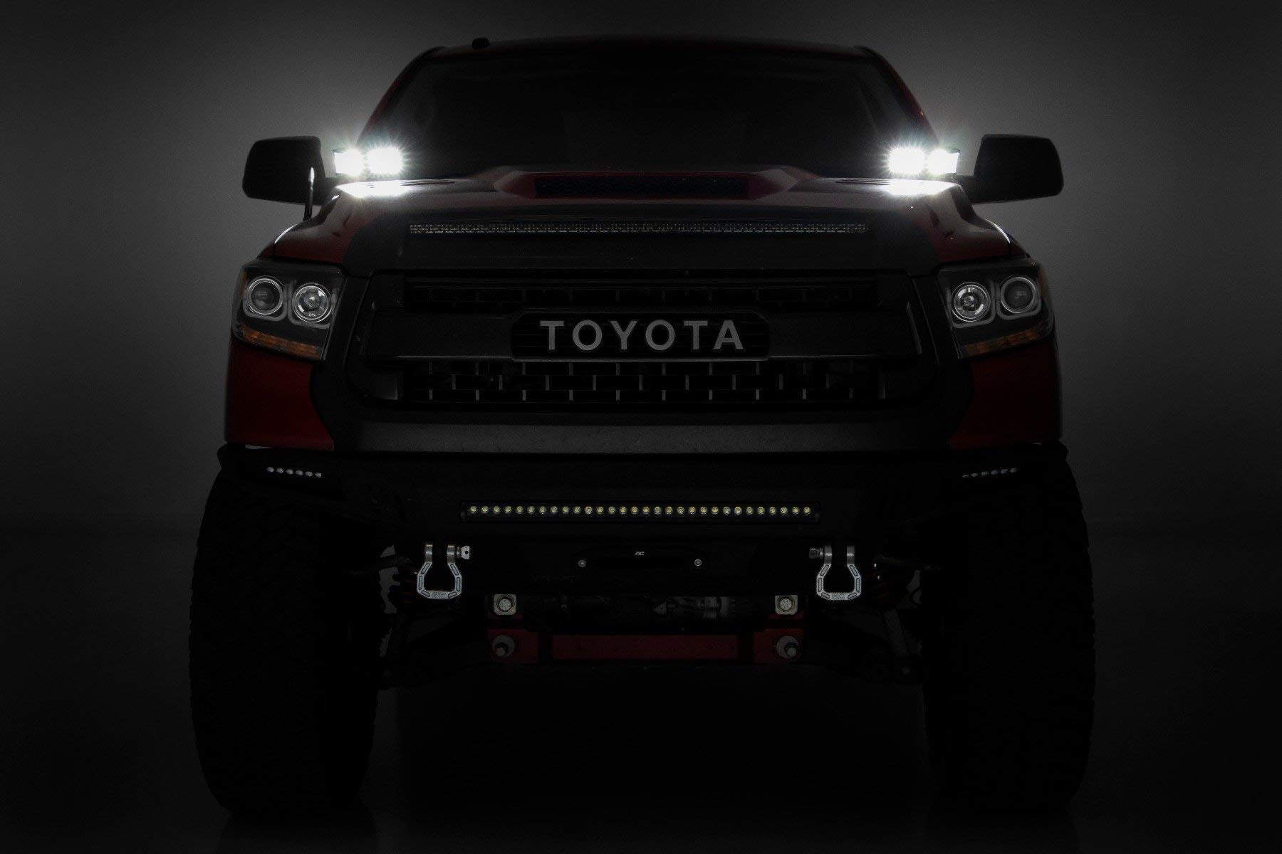 Rough Country 2" Quad Cube LED Lights with White DRL for Toyota Tundra (2014-2021) - Lower Windshield Mount, 7,200 Lumens, Spot Beam Off-Road Lighting