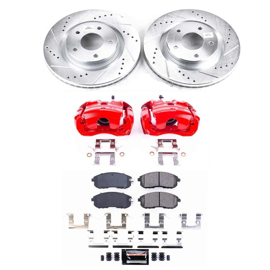 Power Stop Z23 Front Brake Caliper Kit-Drilled/Slotted Rotors, Carbon Ceramic Pads, Calipers For Nissan Juke 2011-2017, 2019 Nissan Sentra [Model Specific]