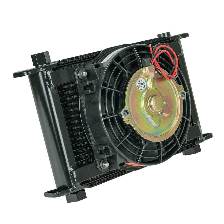Remote Mount Flex-a-lite (700021) Stacked Plate 21-Row Engine-Oil Cooler with Electric Fan, 11 x 7 1/2 x 1 3/4" with AN Fittings