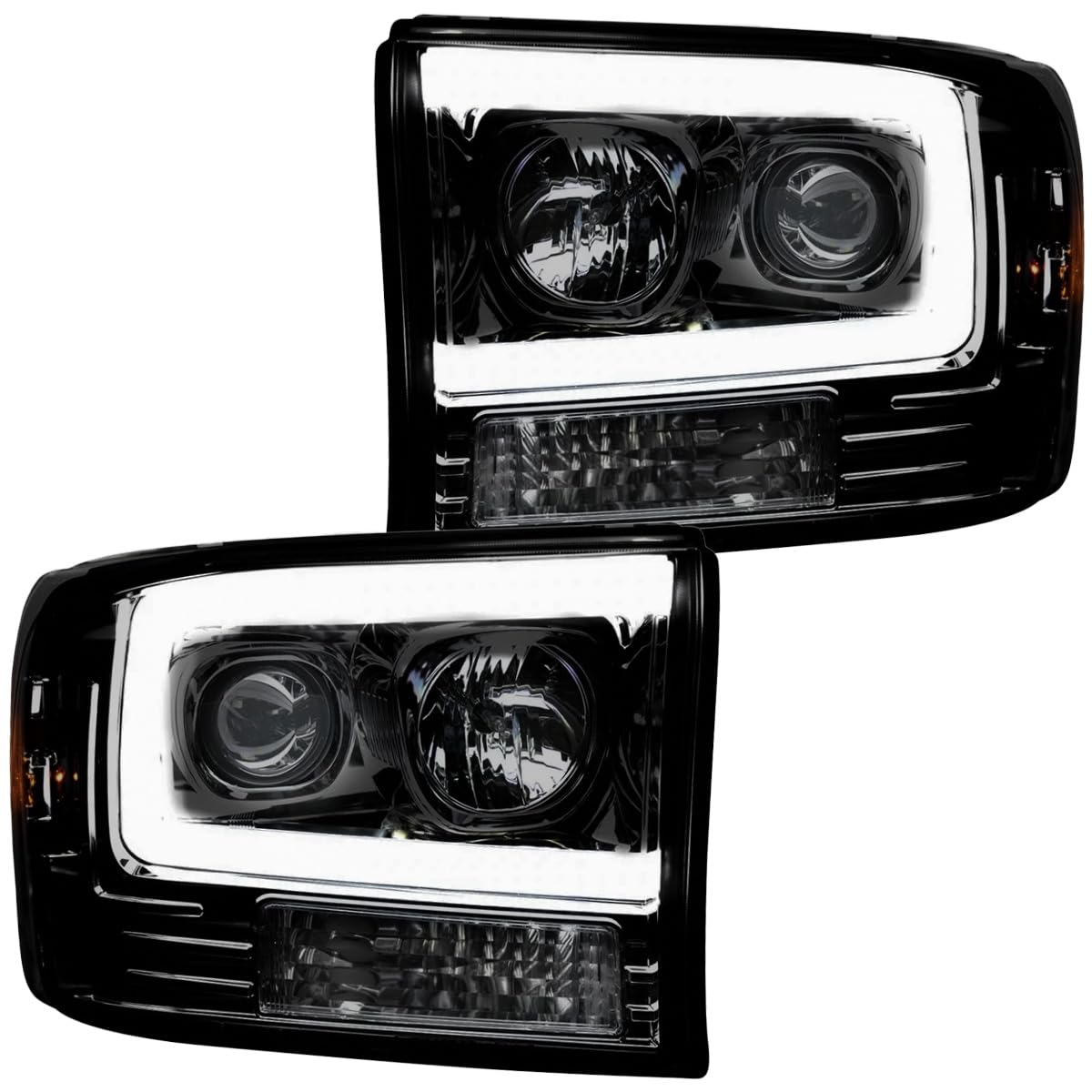 RECON - Projector Headlights Fits 1999-2004 Super Duty (F250 F350 F450 F550) OLED Halos DRL - Smoked Lens (264192BKC)