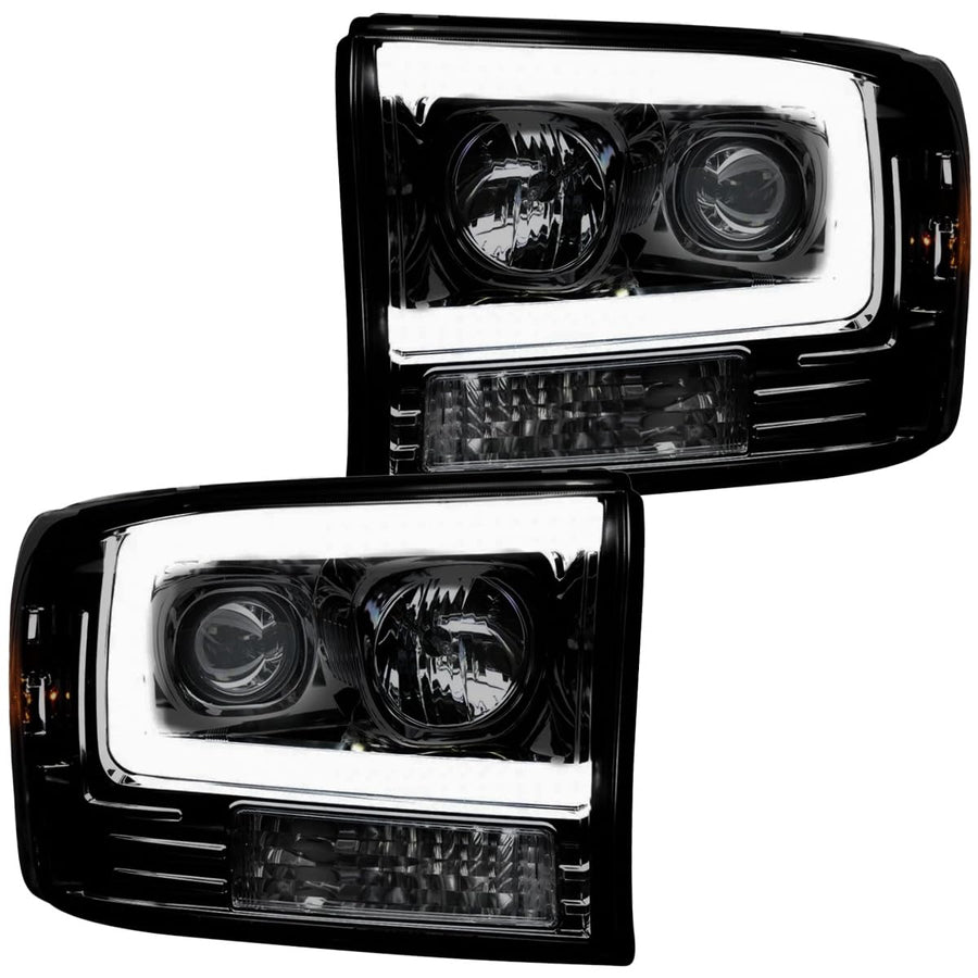 RECON - Projector Headlights Fits 1999-2004 Super Duty (F250 F350 F450 F550) OLED Halos DRL - Smoked Lens (264192BKC)