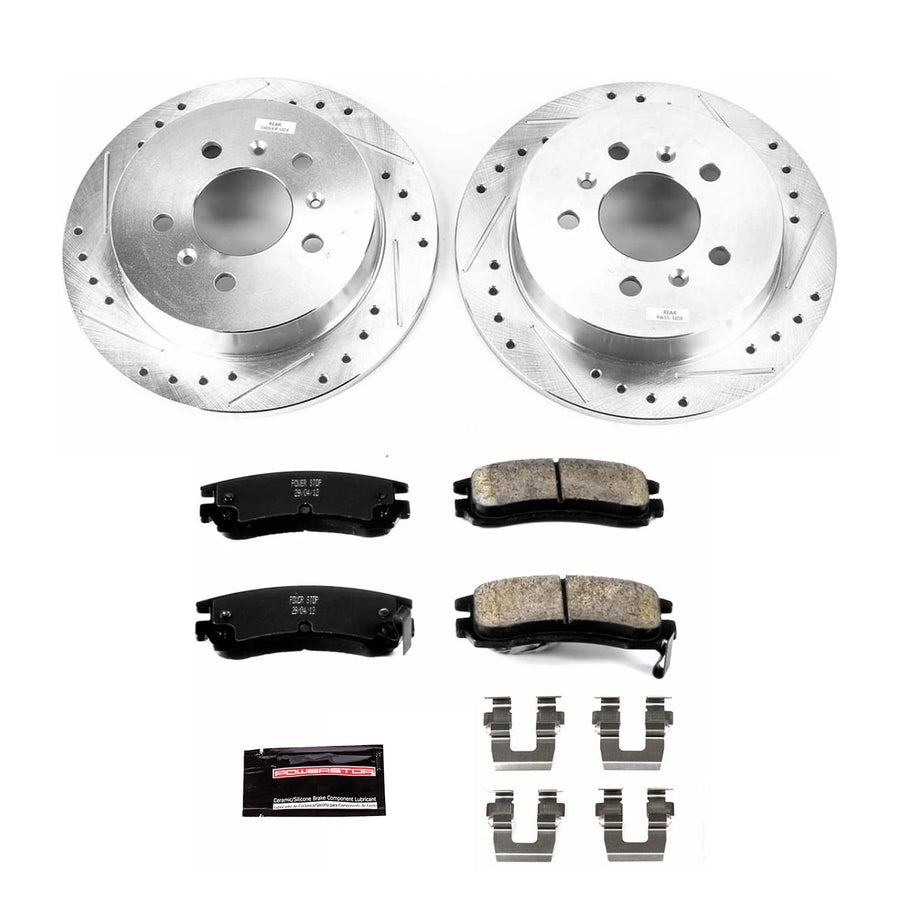 Power Stop K1440 Rear Brake Pads Z23 Carbon Fiber with Drilled & Slotted Brake Rotors Kit For Buick Allure, Buick LaCrosse, Chevrolet Impala, Chevrolet Monte Carlo [Model Specific]