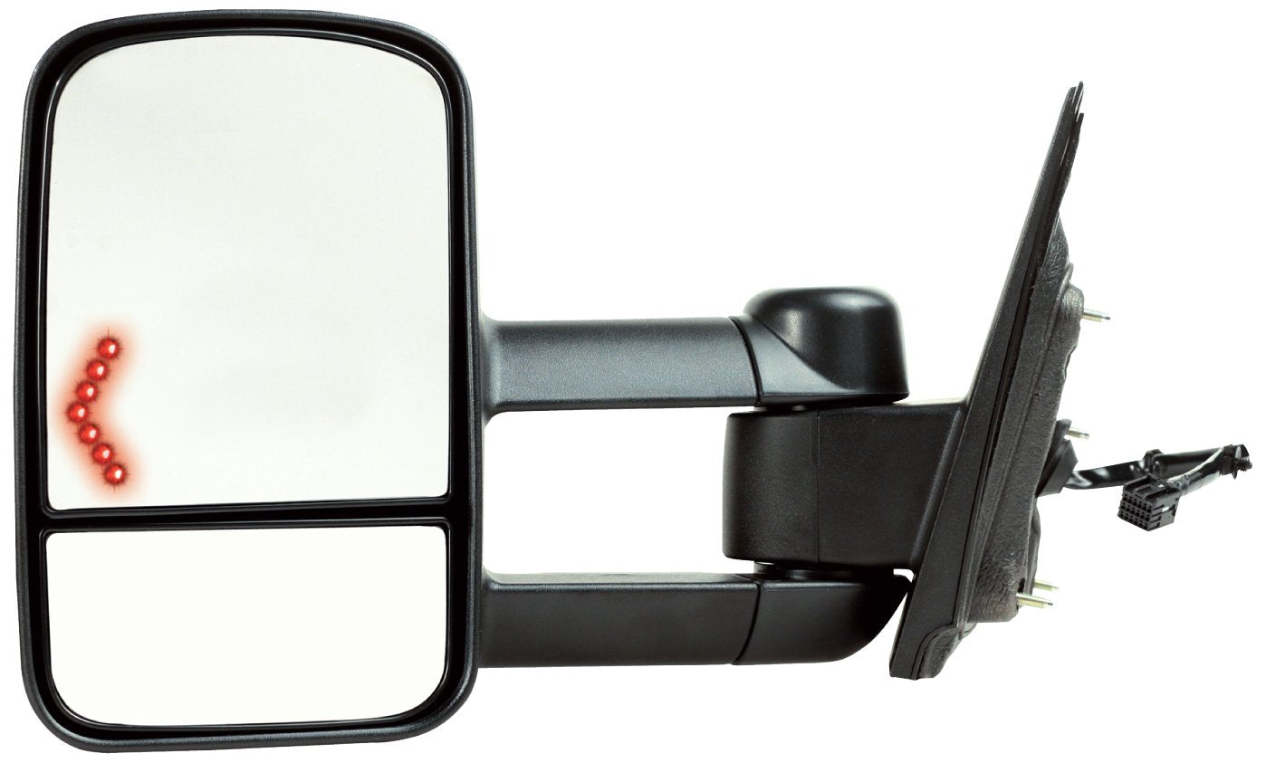 K Source Extendable Driver Side Towing Mirror for 2014-2019 Silverado/Sierra Pick-Up Full Size. 1st Design, Textured Black, Heated Power, LED Arrow Signal, Dual Lens, Foldaway