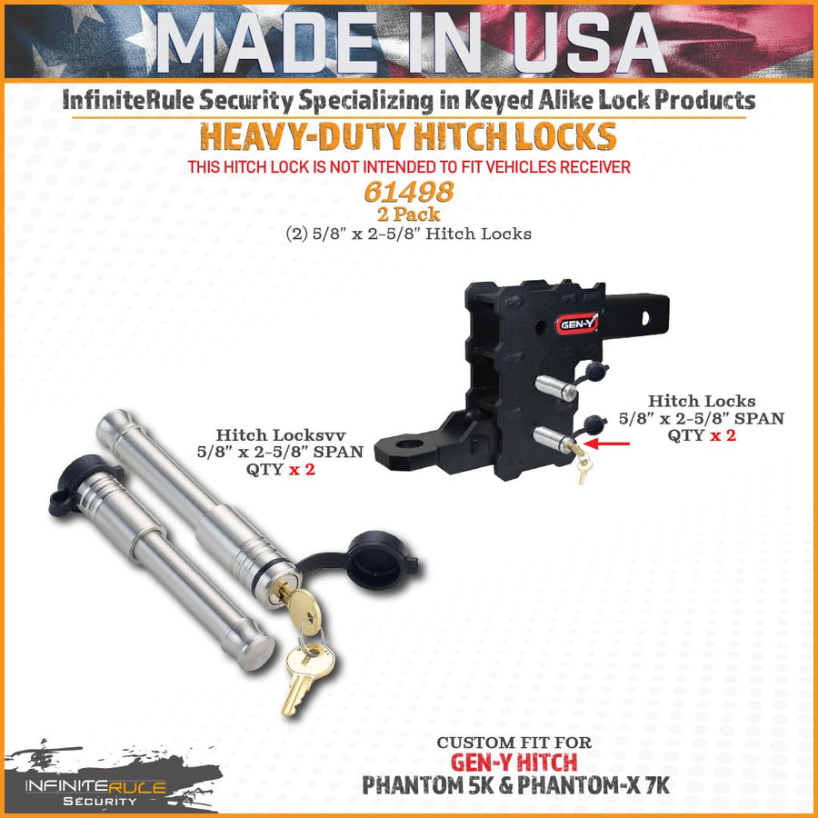 2 Pack, Keyed Alike, Hitch Locks for Gen-Y Hitch Phantom-X 7K & Phantom 5K Hitches | 61498 - Fits Adjustable Ball Mount Only - Does NOT FIT Vehicle Receiver