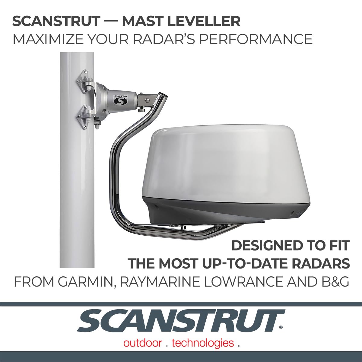 Self-Leveling Radar Mount Scanstrut LMM-1 for 2kW/4kW Raymarine, Garmin, and Navico BR24/3G/4G Radomes - Mast-Mounted