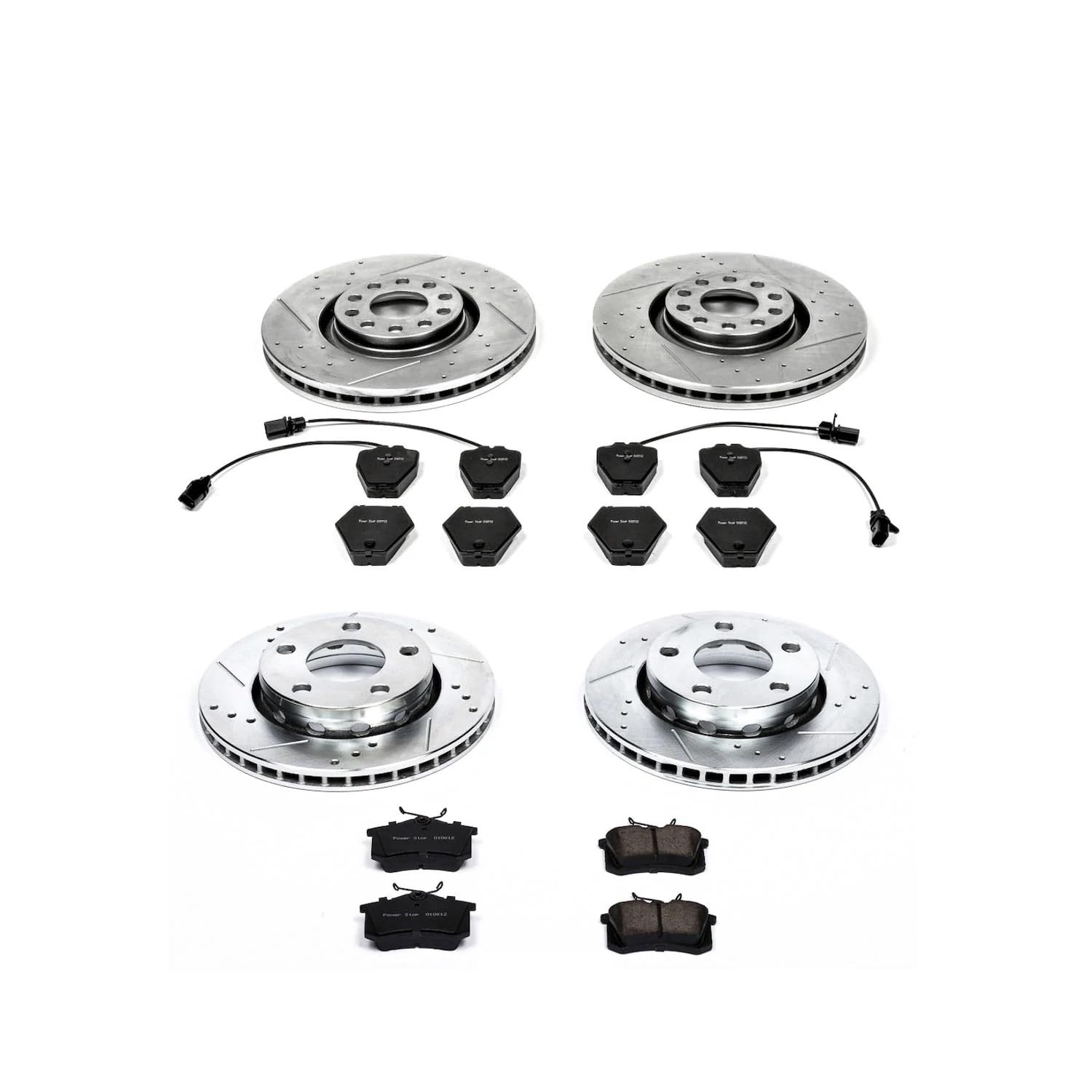Power Stop K888 Z23 Carbon Fiber Brake Pads Front and Rear with Drilled & Slotted Brake Rotors Kit For Audi S4 2000-2002 [Model Specific]
