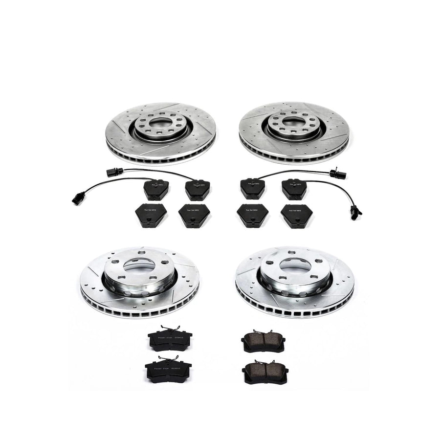 Power Stop K888 Z23 Carbon Fiber Brake Pads Front and Rear with Drilled & Slotted Brake Rotors Kit For Audi S4 2000-2002 [Model Specific]