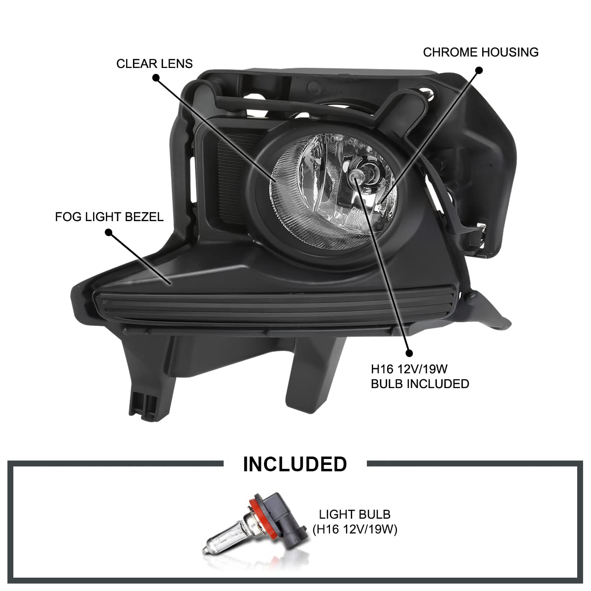 Fog Lights + Bulbs + Switch SPEC-D TUNING Compatible with 2014-2016 Toyota Highlander, L+R Pair Assembly