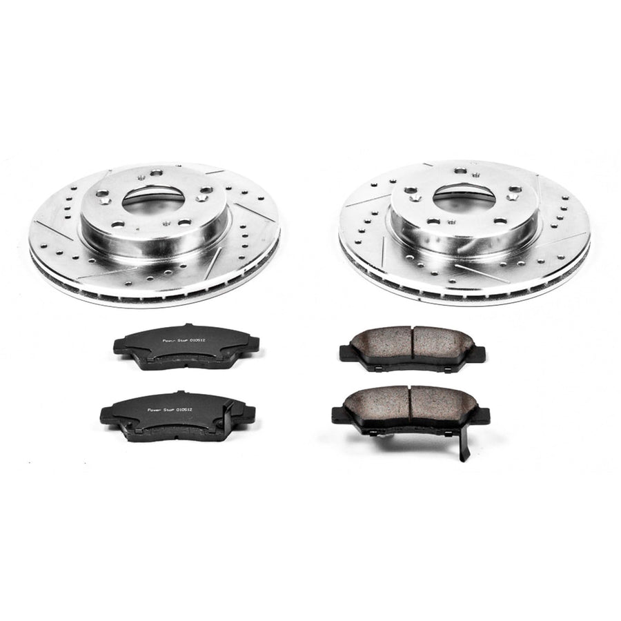 Power Stop K5400 Front Brake Pads Z23 Carbon Fiber with Drilled & Slotted Brake Rotors Kit For Honda CR-Z 2011-2015 [Model Specific]
