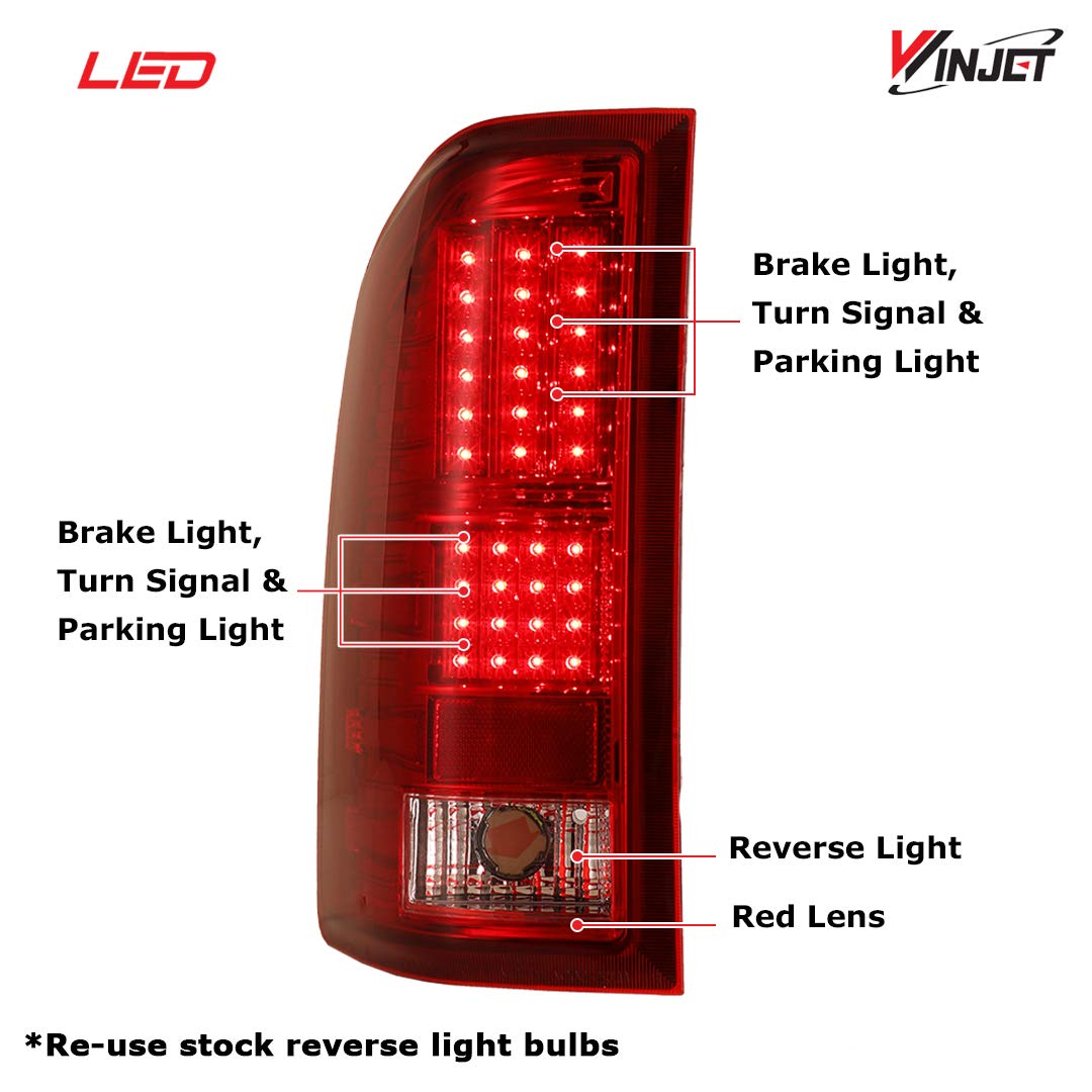 LED Taillights Winjet for [2007-2013 Chevy Silverado 1500] [2007 2008 2009 2010 2011 2012 2013 2014 Silverado 2500/3500] Rear Lamps Driver and Passenger Side Clear Red