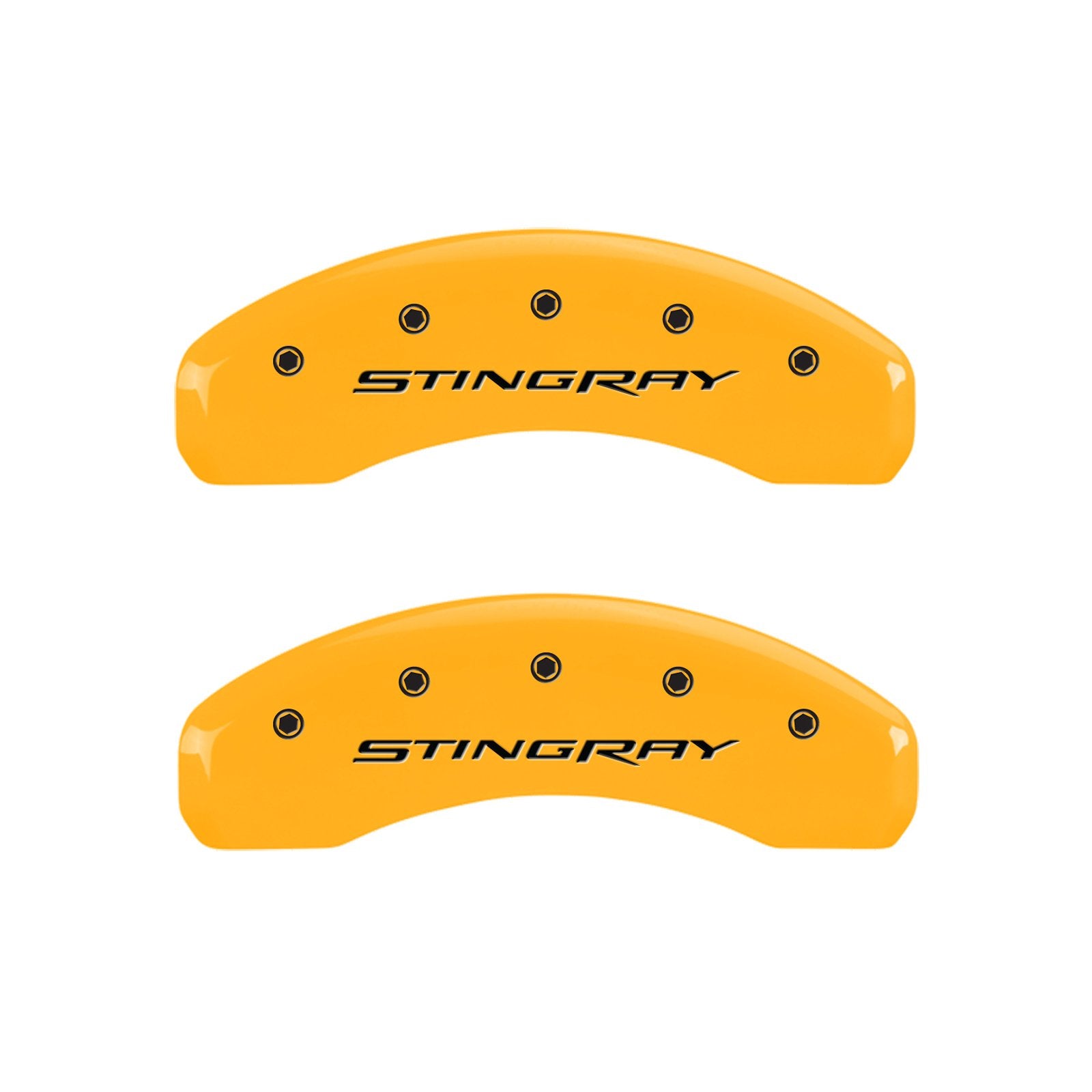 Brake Caliper Covers MGP - Compatible with 2014-2019 Chevy Corvette - Powder-Coated Finish, 4 PCS Front and Rear (Yellow - Stingray Engraving)