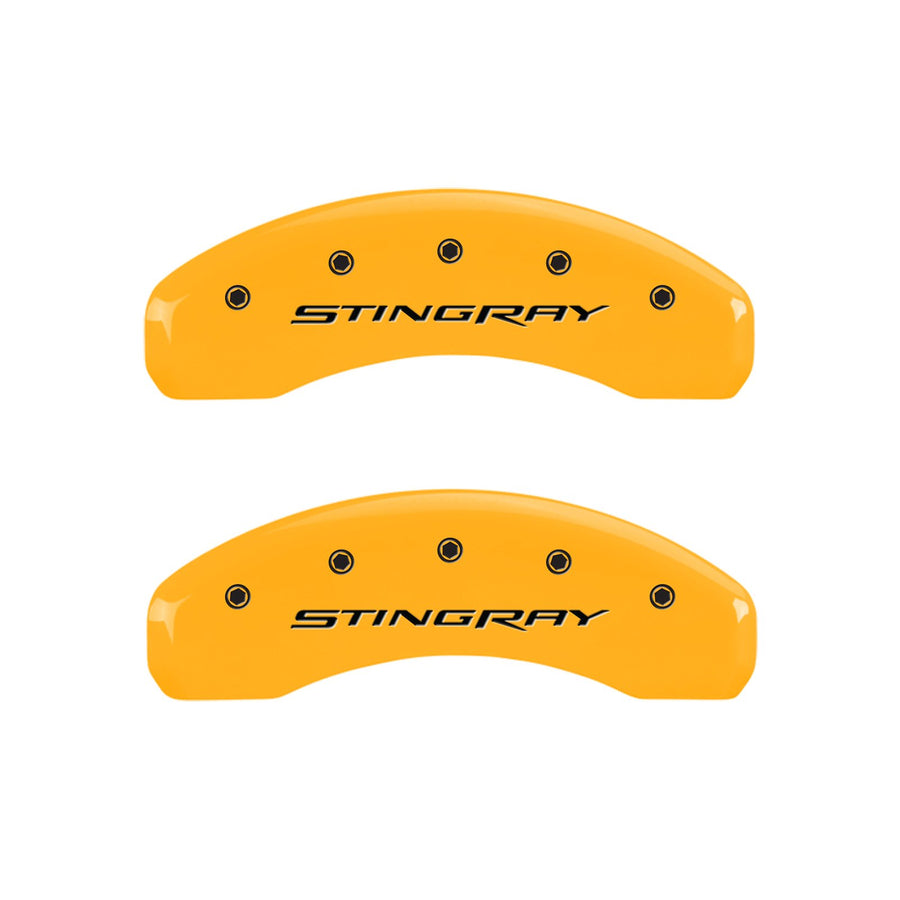 Brake Caliper Covers MGP - Compatible with 2014-2019 Chevy Corvette - Powder-Coated Finish, 4 PCS Front and Rear (Yellow - Stingray Engraving)