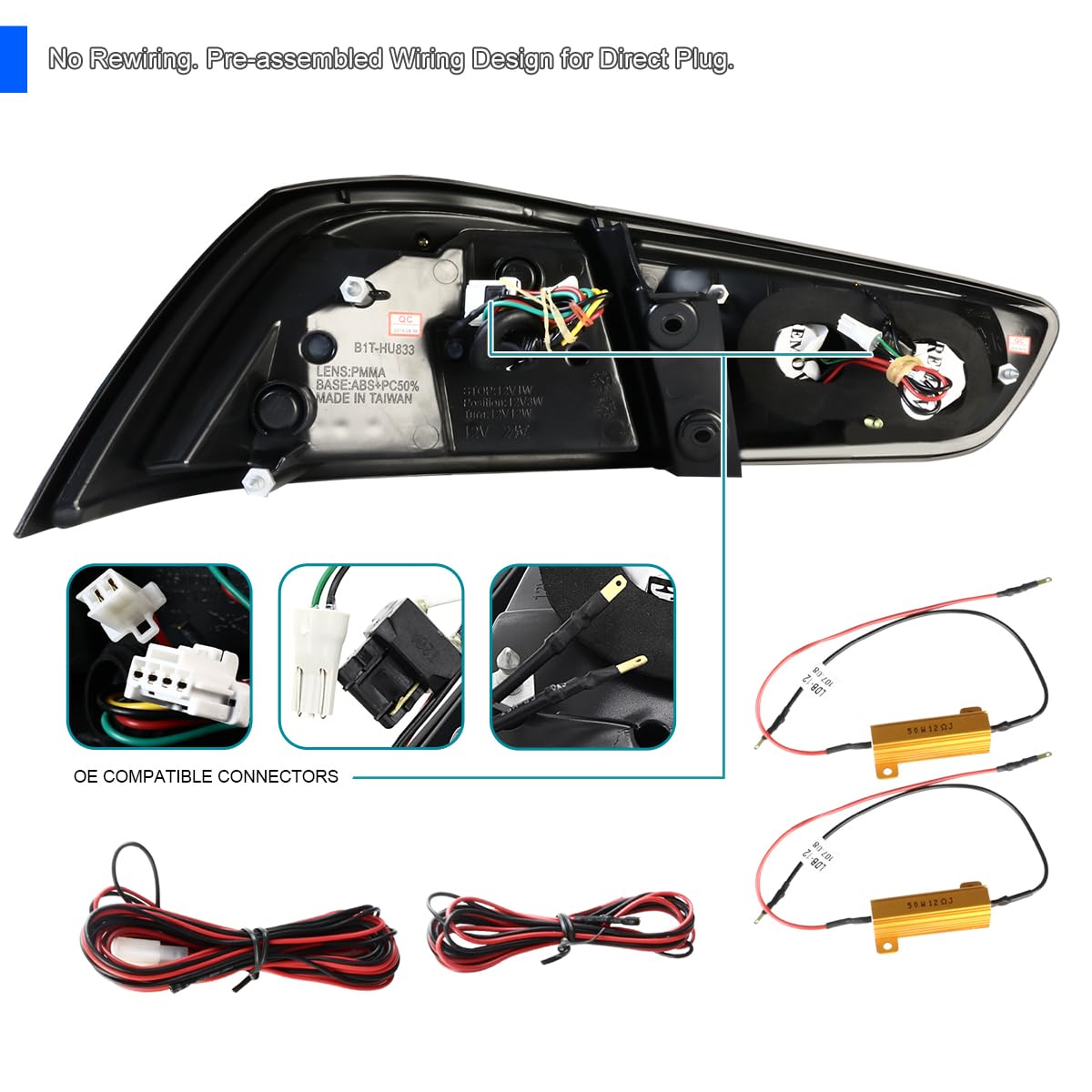 Black Tail Lights w/Red LED Bar SPEC-D TUNING Compatible with 2008-2017 Mitsubishi Lancer, 2008-2015 Mitsubishi Lancer Evolution, Left + Right Pair Assembly