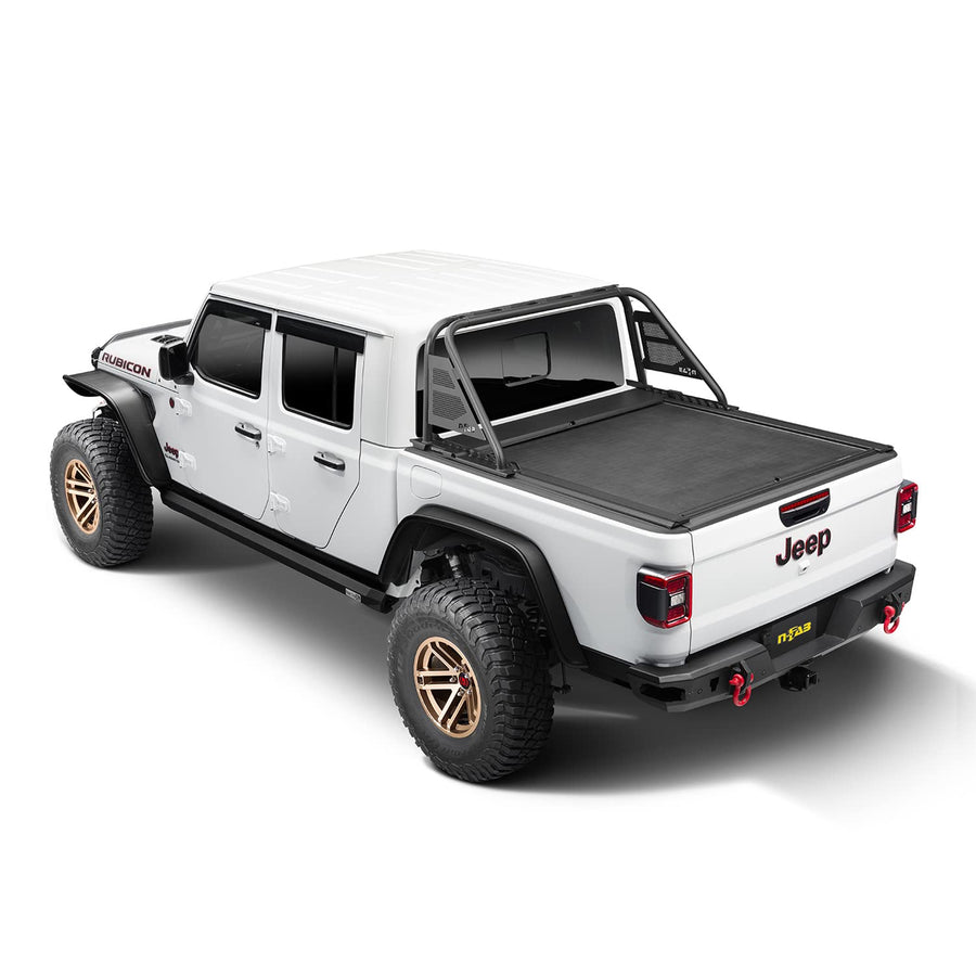 Rugged Ridge Retractable Armis Tonneau Cover w/ Max Track for Jeep Gladiator JT | Weather Resistant, Full Bed Access | 13550.35 | Fits 2020-2025 Jeep Gladiator JT w/ Trail Rails