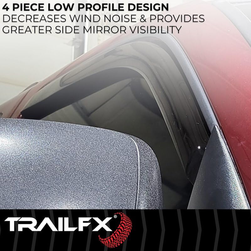 Window Vents Fits 2004-2006 Chevrolet Silverado 1500 Set of 4 Low Profile in-Channel Smoke Acrylic Rainguards Snap-in Installation TrailFX 4355IC