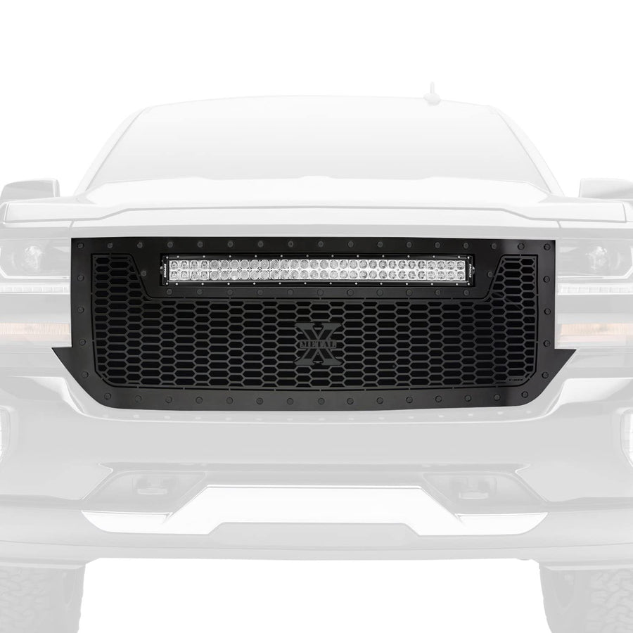 Stealth Laser Torch Grille, 2016-2018 Silverado 1500, Black, 1 Pc, Replacement, Black Studs with (1) 30" LED - PN #7311281-BR