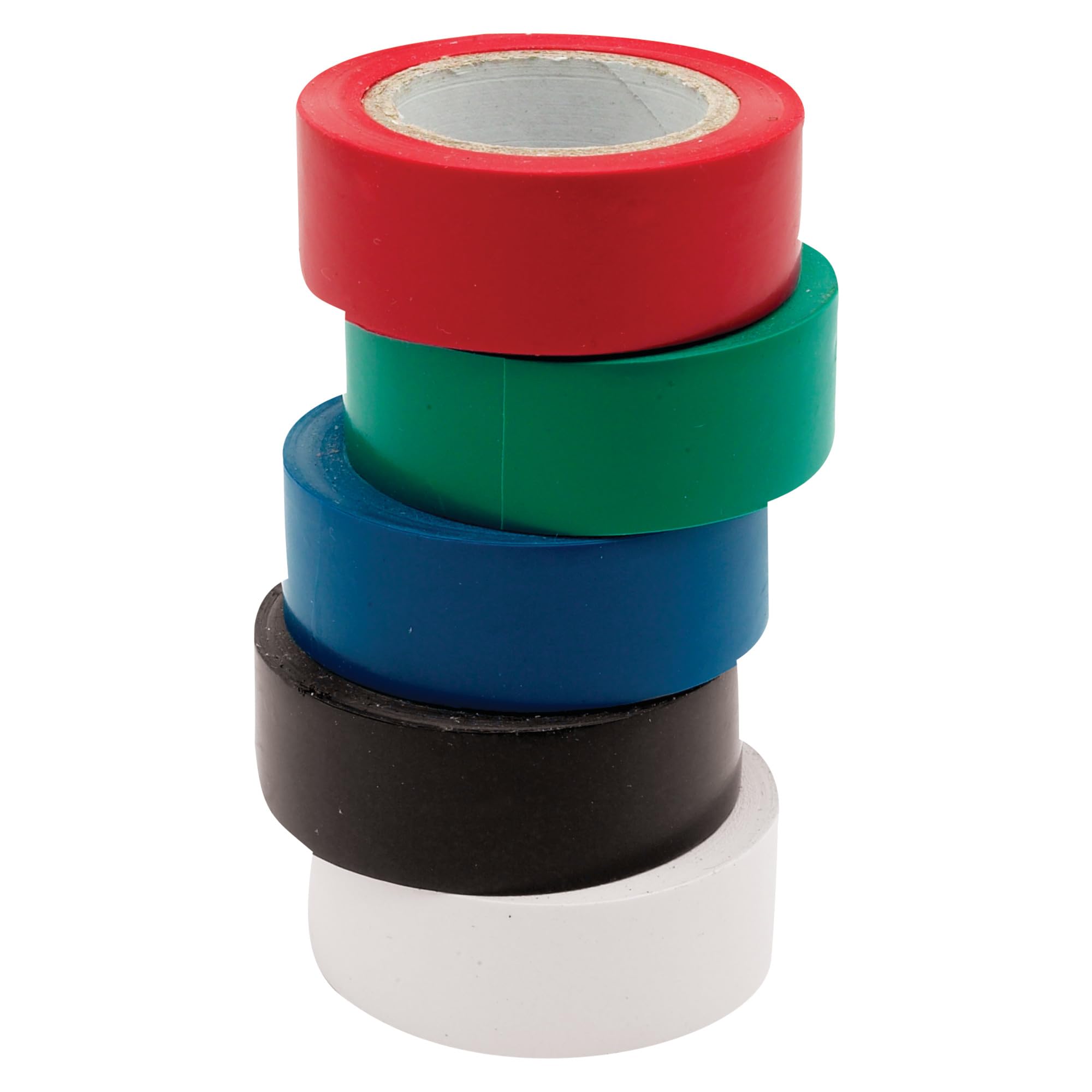 Electrical Tape Set Performance Tool 20165 - Variety Pack with Red, Green, Blue, Black, and White Tape for Electrical Applications