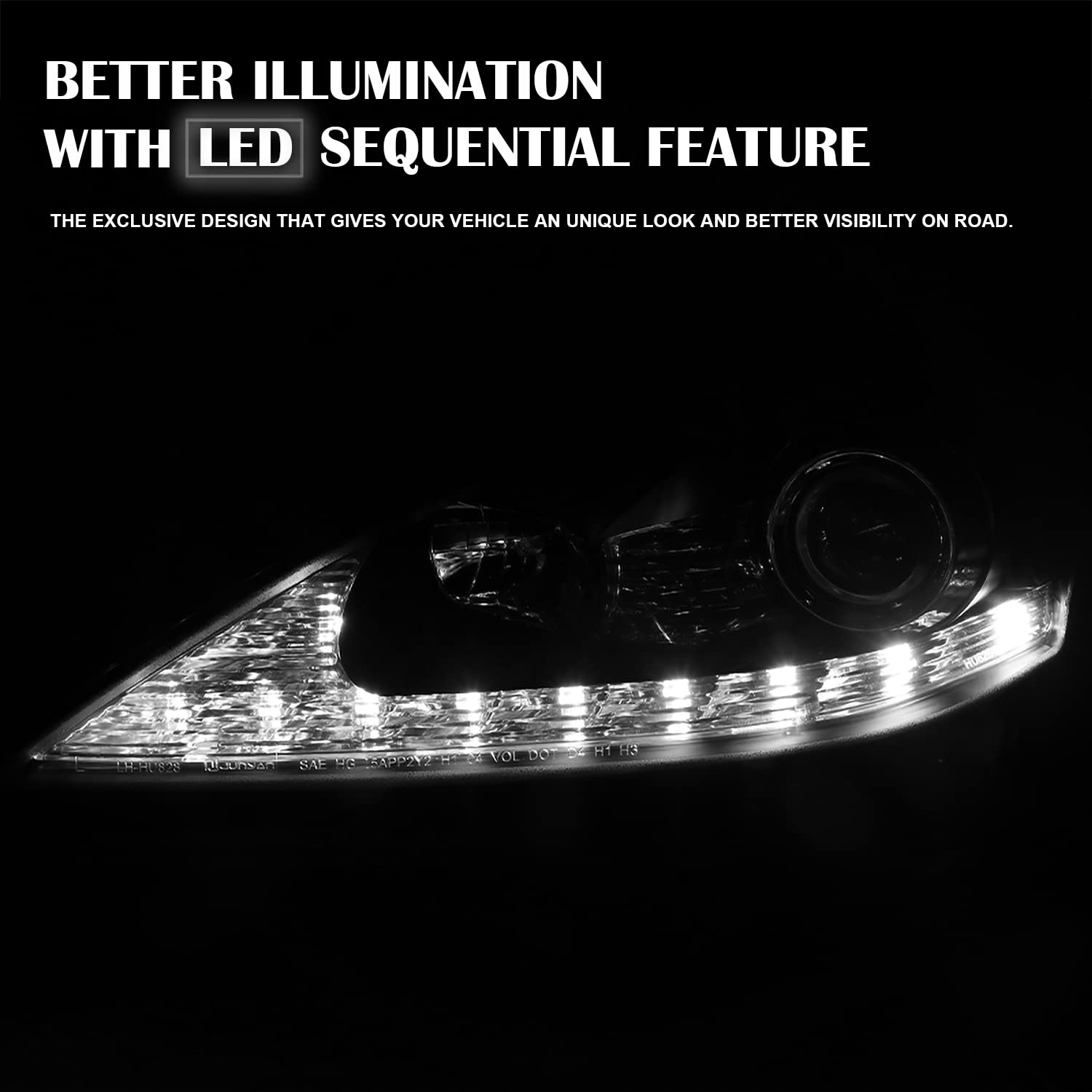 Black Projector Headlights SPEC-D TUNING w/Sequential LED Signal Compatible with 2006-2010 Lexus IS250 IS350, Left + Right Pair Headlamps Assembly