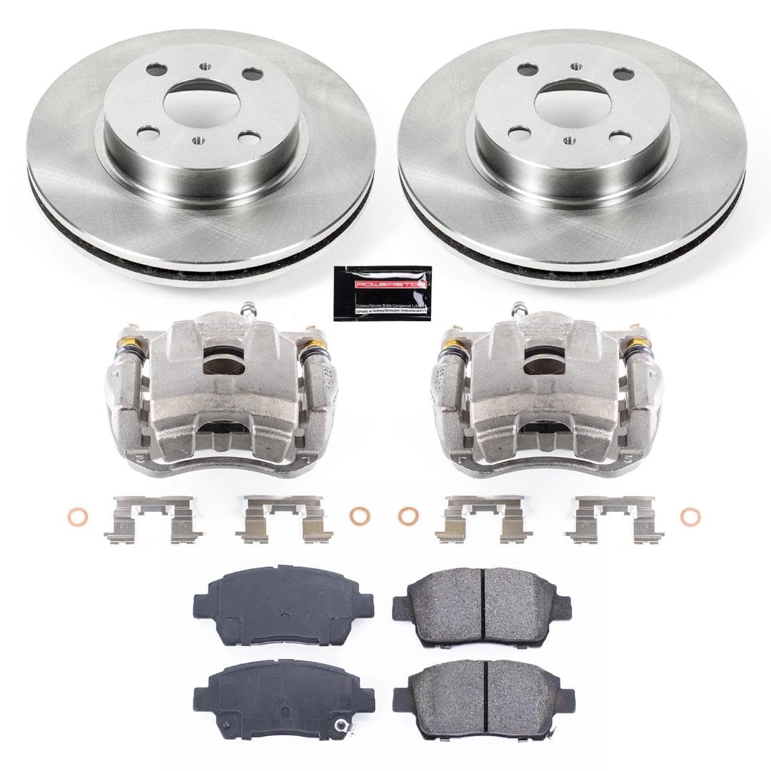 Power Stop KCOE1153 Front Brake Caliper Kit- Brake Rotor, Brake Pads & Calipers Replacement For Toyota Prius 2001-2003 [Model Specific]
