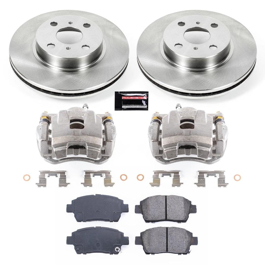 Power Stop KCOE1153 Front Brake Caliper Kit- Brake Rotor, Brake Pads & Calipers Replacement For Toyota Prius 2001-2003 [Model Specific]