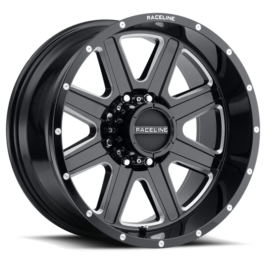 Wheels Raceline 940M HOSTAGE Black W/Machined Finish 17X9"6X135 Bolt Pattern 0mm Offset/(5"B/S) 8 Spoke Aluminum Passenger Car Wheels, Full Size Replacement Black Car Rims