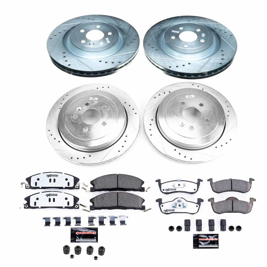 Brake Kit Power Stop Front and Rear For 2013 2014 2015 2016 2017 2018 2019 Lincoln MKT - Truck & Tow Carbon Fiber Ceramic Pads & Drilled and Slotted Rotors Replacement, K6804-36