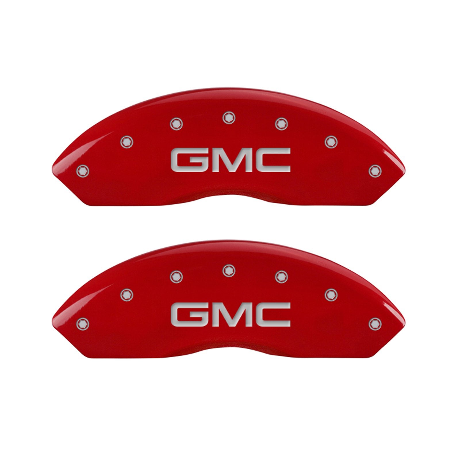 MGP Caliper Covers 'GMC' Engraved Caliper Cover with Silver Characters 34209SGMCRD Red Powder Coat Finish, (Set of 4)