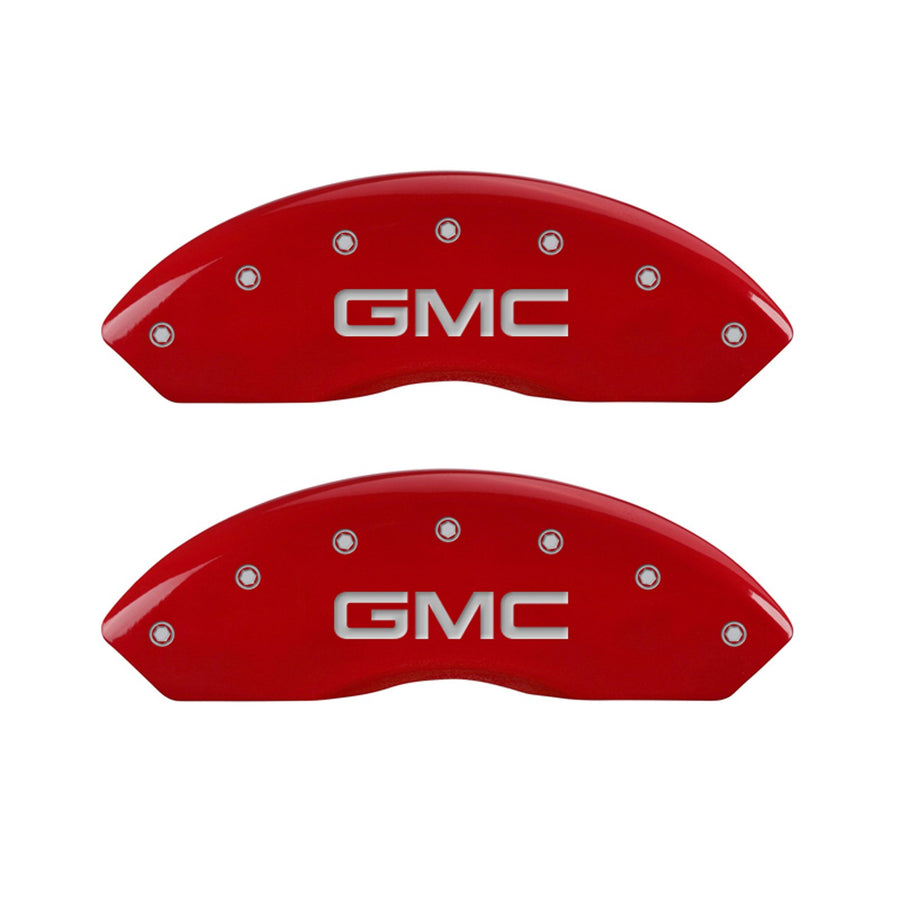 MGP Caliper Covers 'GMC' Engraved Caliper Cover with Silver Characters 34209SGMCRD Red Powder Coat Finish, (Set of 4)