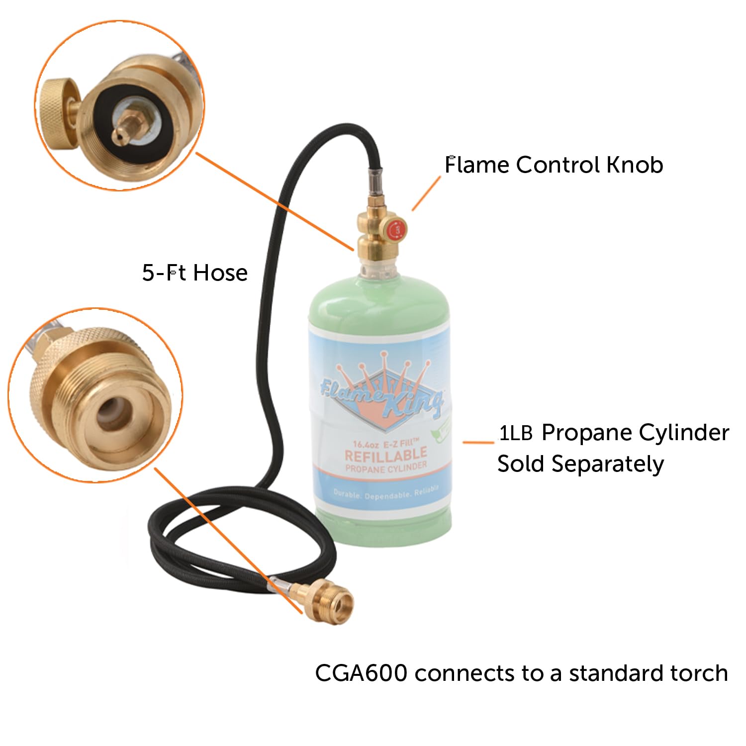 5-FT Flame King YSNMT48 Flexible Extension Hose for 1Lb Propane Tank Cylinders