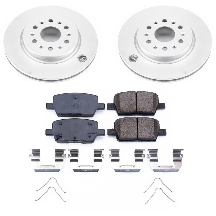 Power Stop CRK7411 Brake Rotor Coated and Ceramic Brake Pads- Rear For Buick Enclave, Cadillac XT5, Cadillac, Chevrolet Blazer, Chevrolet Traverse, GMC Acadia [Model Specific]