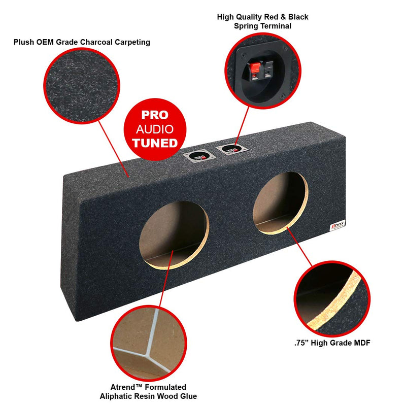 Dual Bbox 10 Inch Subwoofer Box - Sealed Carpeted Subwoofer Enclosure - Car Subwoofer Boxes & Enclosures - Pro Audio Tuned - Fits 1965-2018 Ford Mustang, Charcoal