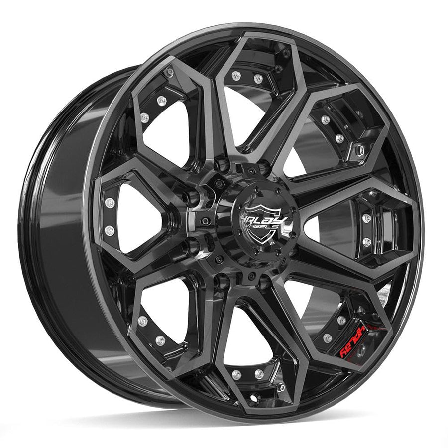 4PLAY Wheels 20 Inch Rim 4P80R Fits 8x180 20x9 Gloss Black Brushed with Tinted Clear (1)