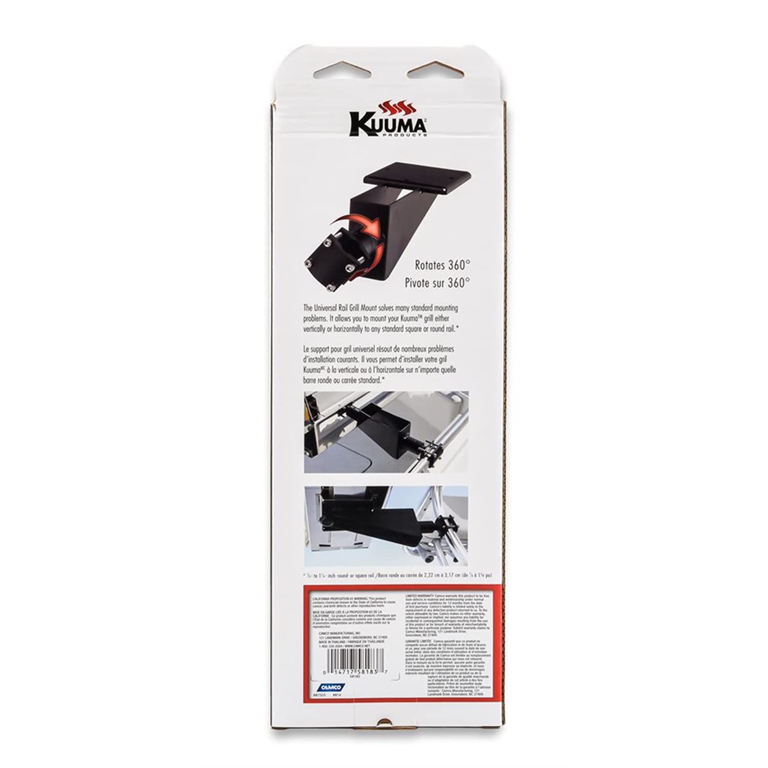 Camco Kuuma 58183 Universal Grill Rail Mount , Black