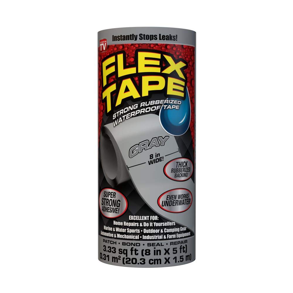 Rubberized Flex Tape Waterproof Tape, 8" X 5', Gray, 2.6 Lb, (TFSGRYR0805)