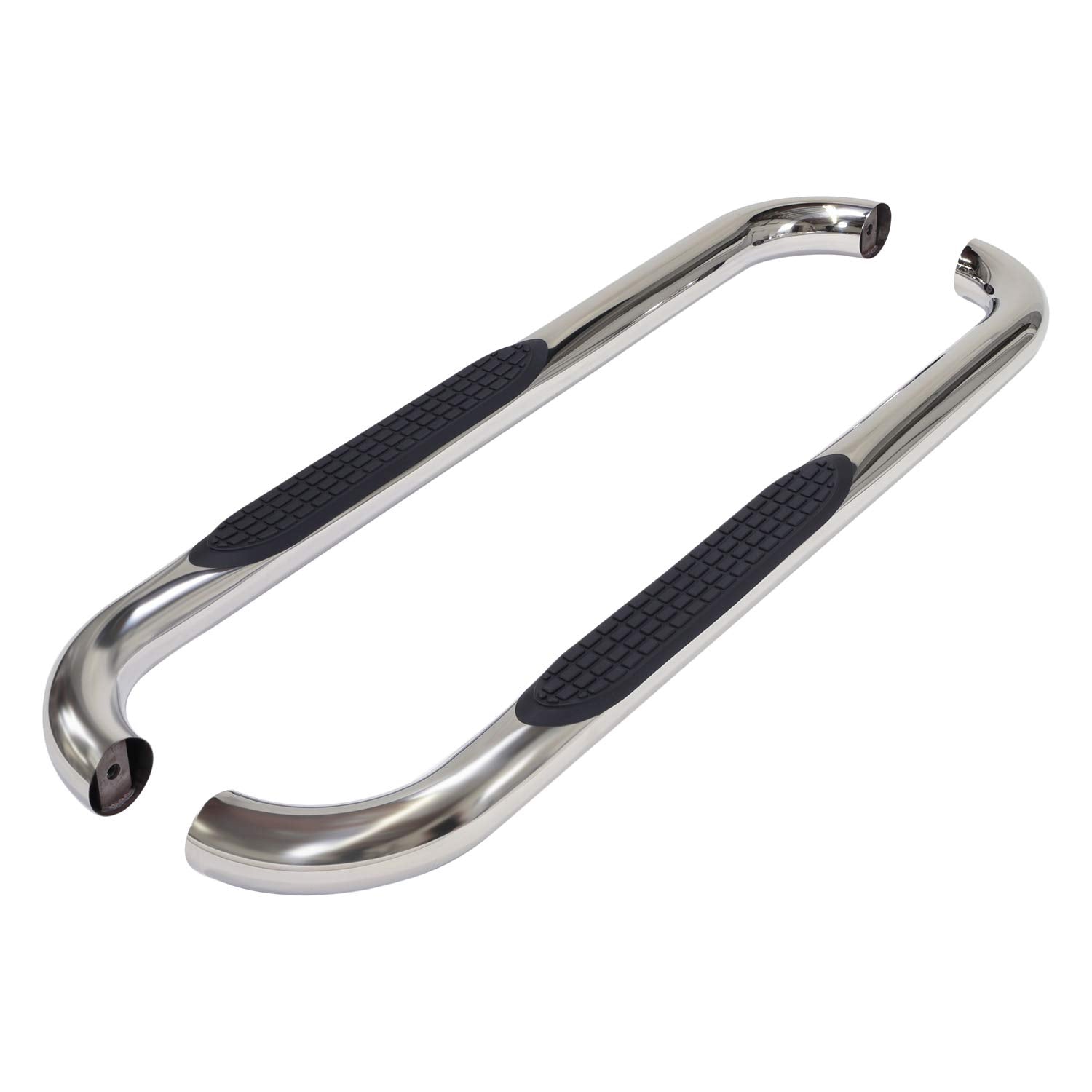 Nerf Bars TrailFX for Chevrolet Silverado 1500 Standard Cab 2020-2021 3 Inch Round Bent Polished Stainless Steel Side Steps Slip-Resistant Step Pads Frame Body Mount Set of 2 Running Boards